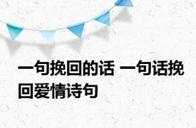 一句挽回的话 一句话挽回爱情诗句 