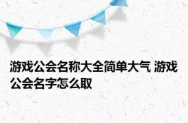 游戏公会名称大全简单大气 游戏公会名字怎么取