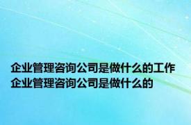 企业管理咨询公司是做什么的工作 企业管理咨询公司是做什么的 