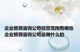 企业管理咨询公司经营范围有哪些 企业管理咨询公司是做什么的 