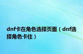 dnf卡在角色选择页面（dnf选择角色卡住）