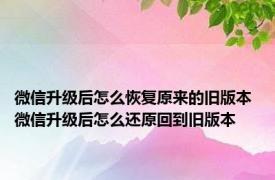 微信升级后怎么恢复原来的旧版本 微信升级后怎么还原回到旧版本