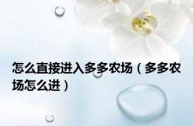 怎么直接进入多多农场（多多农场怎么进）