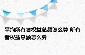 平均所有者权益总额怎么算 所有者权益总额怎么算 