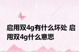 启用双4g有什么坏处 启用双4g什么意思