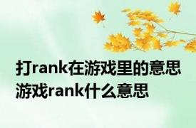 打rank在游戏里的意思 游戏rank什么意思