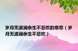 岁月无波澜余生不悲欢的意思（岁月无波澜余生不悲欢）