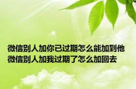 微信别人加你已过期怎么能加到他 微信别人加我过期了怎么加回去