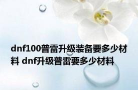 dnf100普雷升级装备要多少材料 dnf升级普雷要多少材料