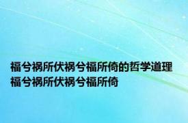 福兮祸所伏祸兮福所倚的哲学道理 福兮祸所伏祸兮福所倚 