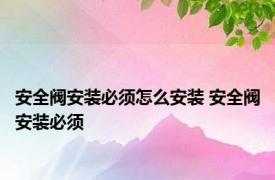 安全阀安装必须怎么安装 安全阀安装必须 