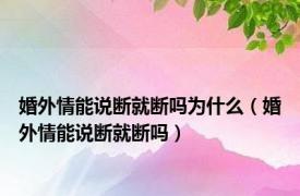 婚外情能说断就断吗为什么（婚外情能说断就断吗）