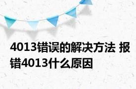 4013错误的解决方法 报错4013什么原因