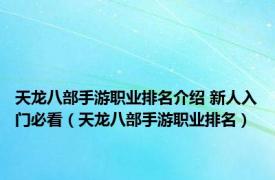 天龙八部手游职业排名介绍 新人入门必看（天龙八部手游职业排名）