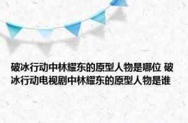 破冰行动中林耀东的原型人物是哪位 破冰行动电视剧中林耀东的原型人物是谁