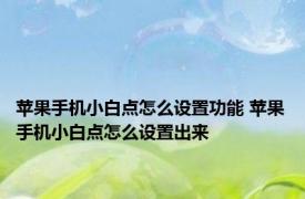 苹果手机小白点怎么设置功能 苹果手机小白点怎么设置出来