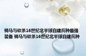 骑马与砍杀16世纪北半球自建兵种最强装备 骑马与砍杀16世纪北半球自建兵种