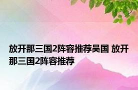 放开那三国2阵容推荐吴国 放开那三国2阵容推荐