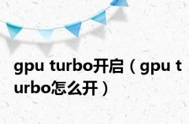 gpu turbo开启（gpu turbo怎么开）