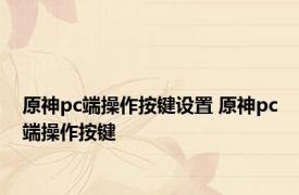 原神pc端操作按键设置 原神pc端操作按键