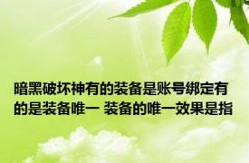 暗黑破坏神有的装备是账号绑定有的是装备唯一 装备的唯一效果是指