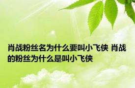 肖战粉丝名为什么要叫小飞侠 肖战的粉丝为什么是叫小飞侠