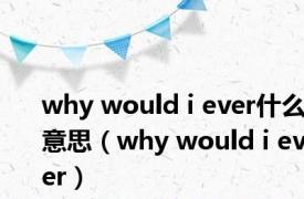 why would i ever什么意思（why would i ever）