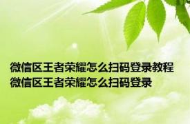 微信区王者荣耀怎么扫码登录教程 微信区王者荣耀怎么扫码登录