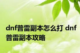 dnf普雷副本怎么打 dnf普雷副本攻略