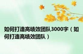 如何打造高绩效团队3000字（如何打造高绩效团队）