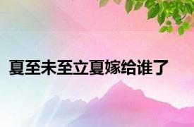 夏至未至立夏嫁给谁了