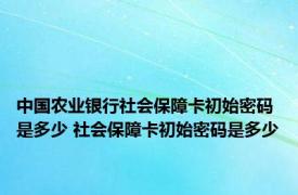 中国农业银行社会保障卡初始密码是多少 社会保障卡初始密码是多少