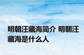 明朝汪藏海简介 明朝汪藏海是什么人