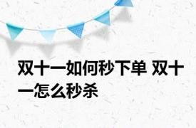 双十一如何秒下单 双十一怎么秒杀