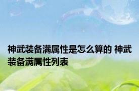 神武装备满属性是怎么算的 神武装备满属性列表