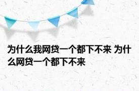 为什么我网贷一个都下不来 为什么网贷一个都下不来