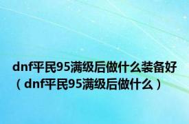 dnf平民95满级后做什么装备好（dnf平民95满级后做什么）