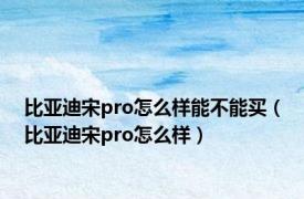 比亚迪宋pro怎么样能不能买（比亚迪宋pro怎么样）