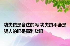 功夫贷是合法的吗 功夫贷不会是骗人的吧是高利贷吗