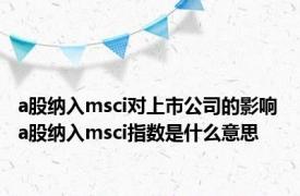 a股纳入msci对上市公司的影响 a股纳入msci指数是什么意思