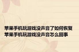 苹果手机玩游戏没声音了如何恢复 苹果手机玩游戏没声音怎么回事