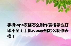 手机wps表格怎么制作表格怎么打印不全（手机wps表格怎么制作表格）