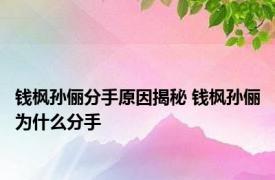 钱枫孙俪分手原因揭秘 钱枫孙俪为什么分手