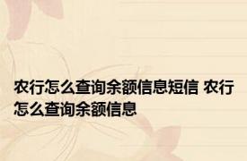 农行怎么查询余额信息短信 农行怎么查询余额信息