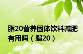 脂20营养固体饮料减肥有用吗（脂20）