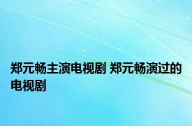 郑元畅主演电视剧 郑元畅演过的电视剧 