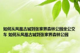 如何从凤凰古城到张家界森林公园坐公交车 如何从凤凰古城到张家界森林公园