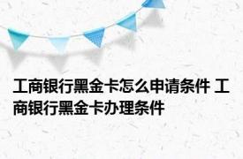 工商银行黑金卡怎么申请条件 工商银行黑金卡办理条件