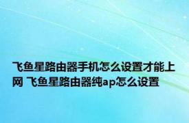 飞鱼星路由器手机怎么设置才能上网 飞鱼星路由器纯ap怎么设置