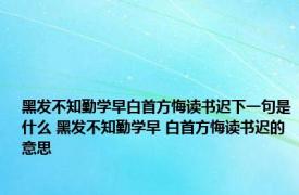 黑发不知勤学早白首方悔读书迟下一句是什么 黑发不知勤学早 白首方悔读书迟的意思